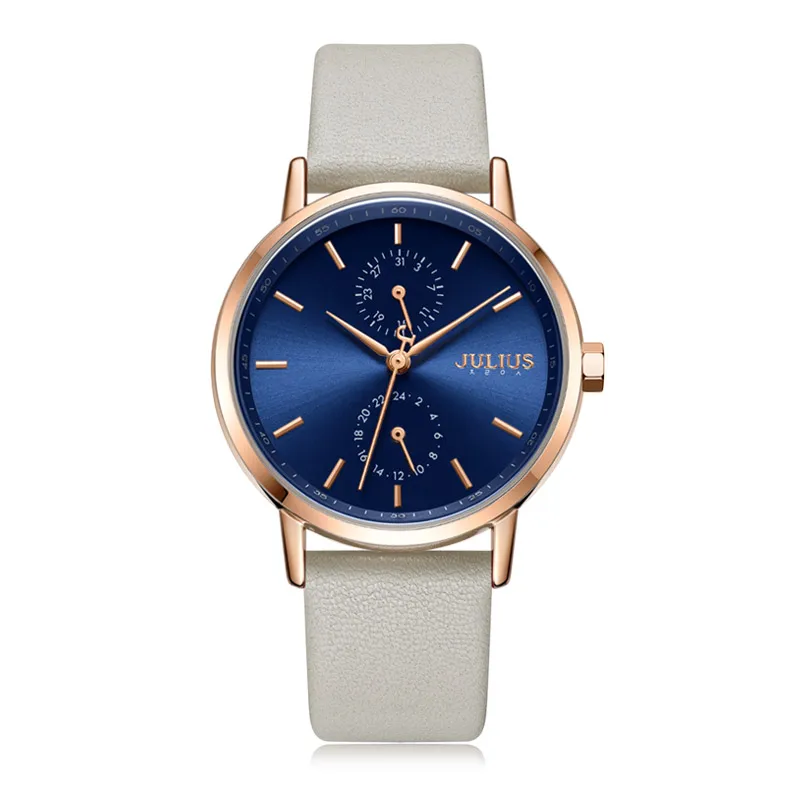 Sale Real Multi-function Women's Watch Quartz Fashion Crystal Fine Hours Sport Real Leather Girl Birthday Gift Julius Box