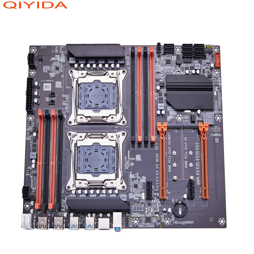 QIYIDA 듀얼 마더보드 X99 C612 칩, LGA 2011-3 CPU DDR4 RAM, NVME NGFF M.2, USB3.0, SATA3.0, PCI16X 지원 