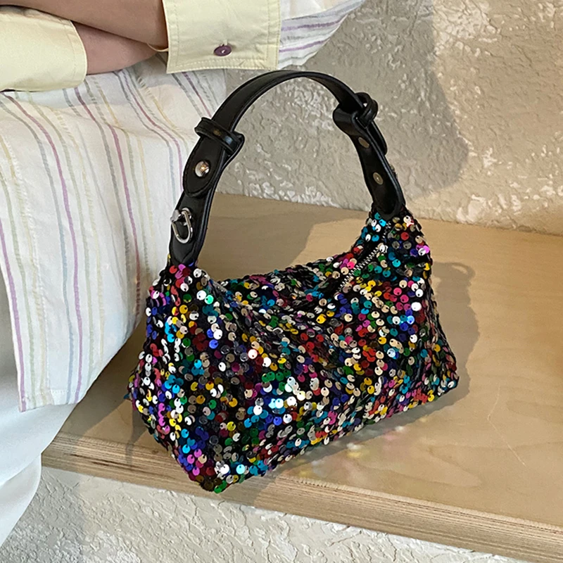 

Colorful Sequined Evening Clutch Bag Silver Shiny Crystal Dinner Party Wedding Purses and Handbag Luxury Designer Shoulder Bag