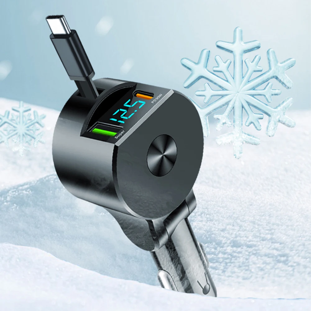 75W Car Charger PD 30W Digital Display Car Fast Charging Type C Auto Mobile Phone Adapter with Type C Cable Charge for Cellphone