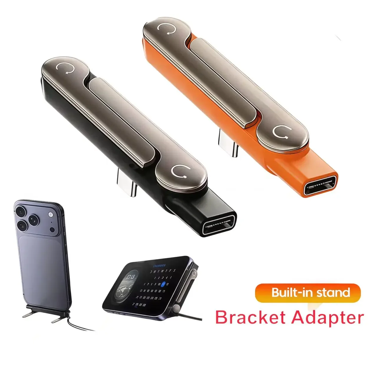 Type-C Phone Charging Stand Adapter Data Cable Type-C Male to USB-C Female Converter with Foldable Stand for Type-C Phones