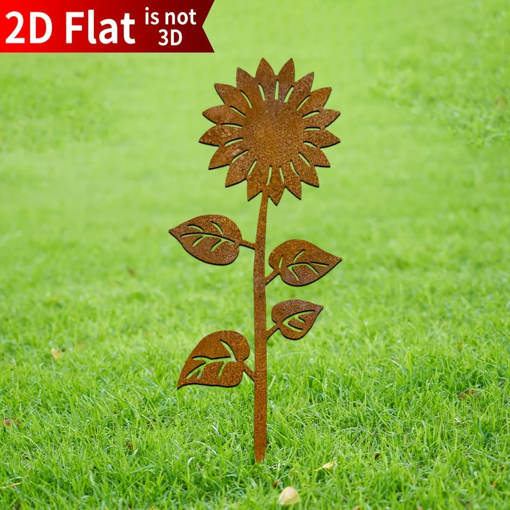 Rustikaler Sonnenblumen-Gartenstecker aus Metall, dekorativ, für den Außenbereich, Hofkunst, Retro-Blumenstecker, Rasenornament, Gartendekorationszubehör – Detail 5