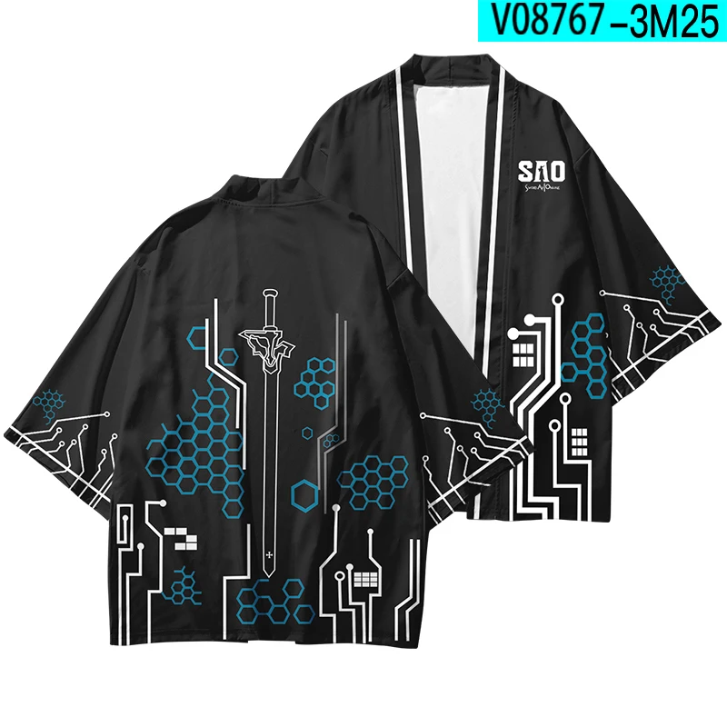 Anime SAO Sword Art Online Japanese Kimono Haori Yukata Cosplay Women/Men Fashion Summer Short Sleeve Kimono Shirts Streetwear