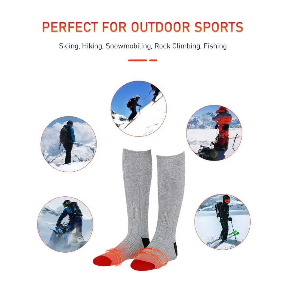 Factory Selling Low Price Thick winter outdoor ski electronic rechargeable battery heated thermal hiking socks for men women