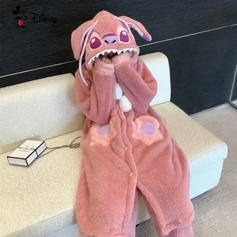 女性のかわいいフード付きステッチ暖かいパジャマアニメ秋冬新漫画肥厚女性のローブホームウェアファッションナイトガウン