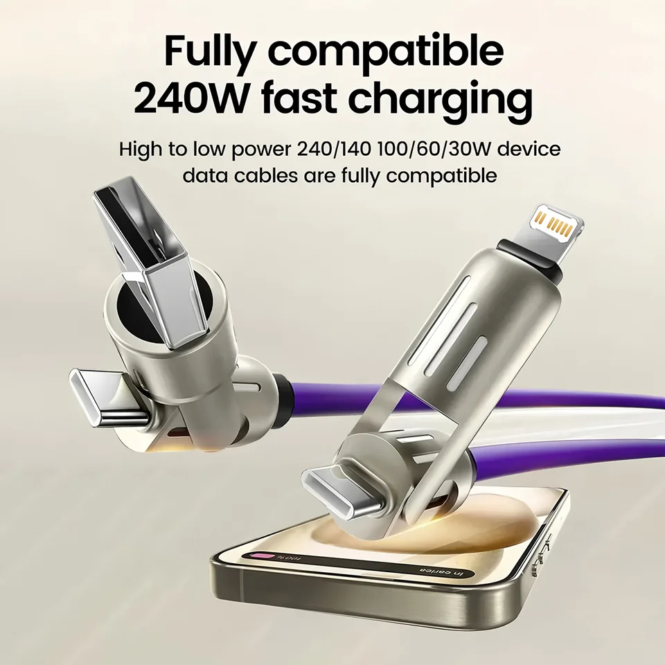 Cable USB Tipo C a USB C de 4 en 1, 240W, carga rápida PD, para iPhone 16 Pro Max, 15, iPad, Xiaomi, Samsung, tablet, 1M, cable de datos 3