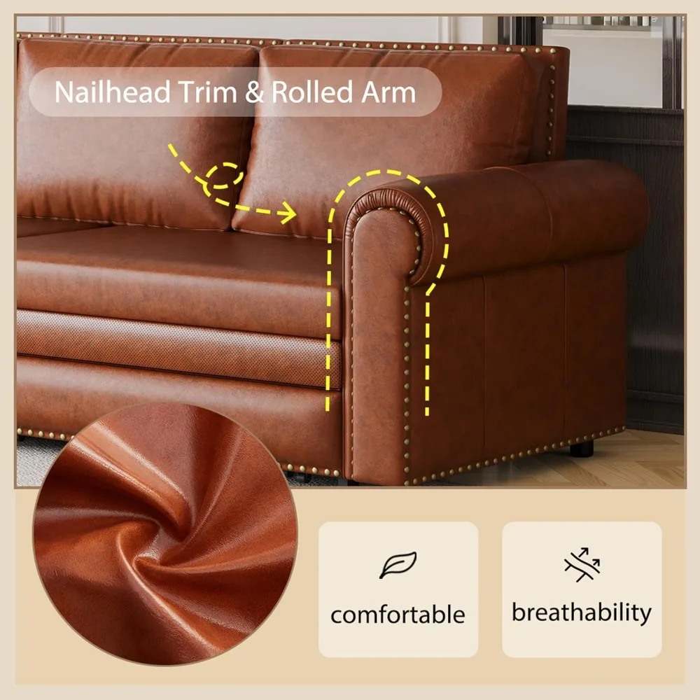 93,7" Kingsize-Schlafsofa, ausziehbares Schlafsofa, Polsterung aus Kunstleder, 3-in-1 umwandelbare Schlafsofa, Chaiselongue