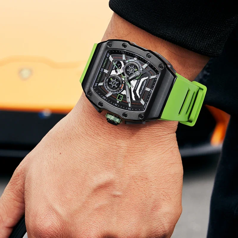 Men's Mechanical Watch Fully Automatic Hollowed Out Luminous 5ATM Waterproof Wine Barrel Shaped CERIEPON