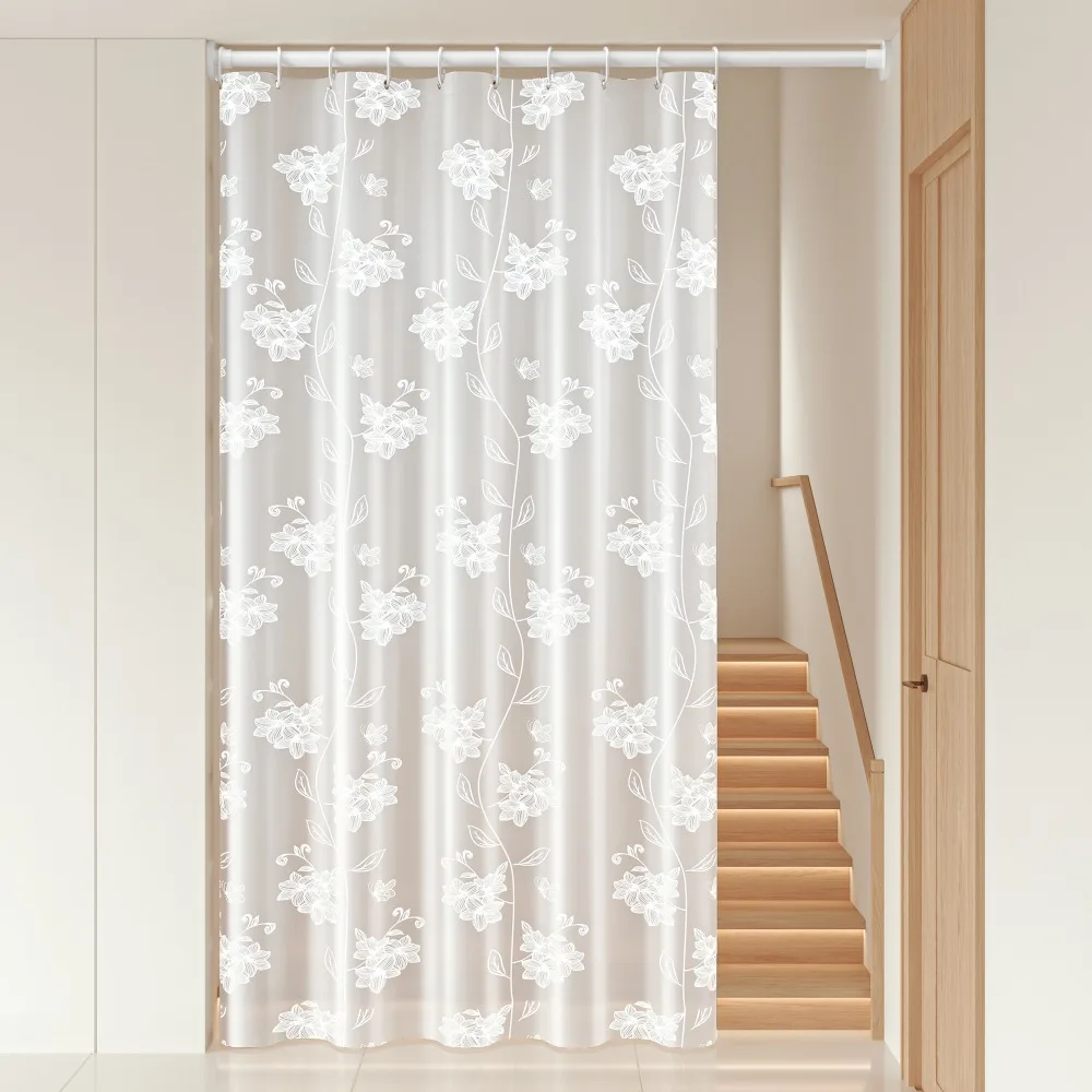 Durable EVA Waterproof Shower Curtain Mold-proof Translucent Toilet Curtain with Hooks No Drilling Privacy Curtain Bathroom
