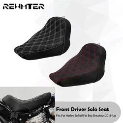 Motorcycle Driver Solo Seat Low Profile Leather Diamond Cushion Seat For Harley Softail Fat Boy Breakout FLSTF FXBRS 2018-2023