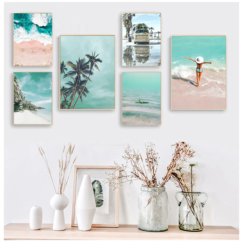 Sea Beach Girl Coconut Tree Nordic Canvas Posters And Prints Wall Art Print Canvas Painting Wall Pictures For Living Room Decor