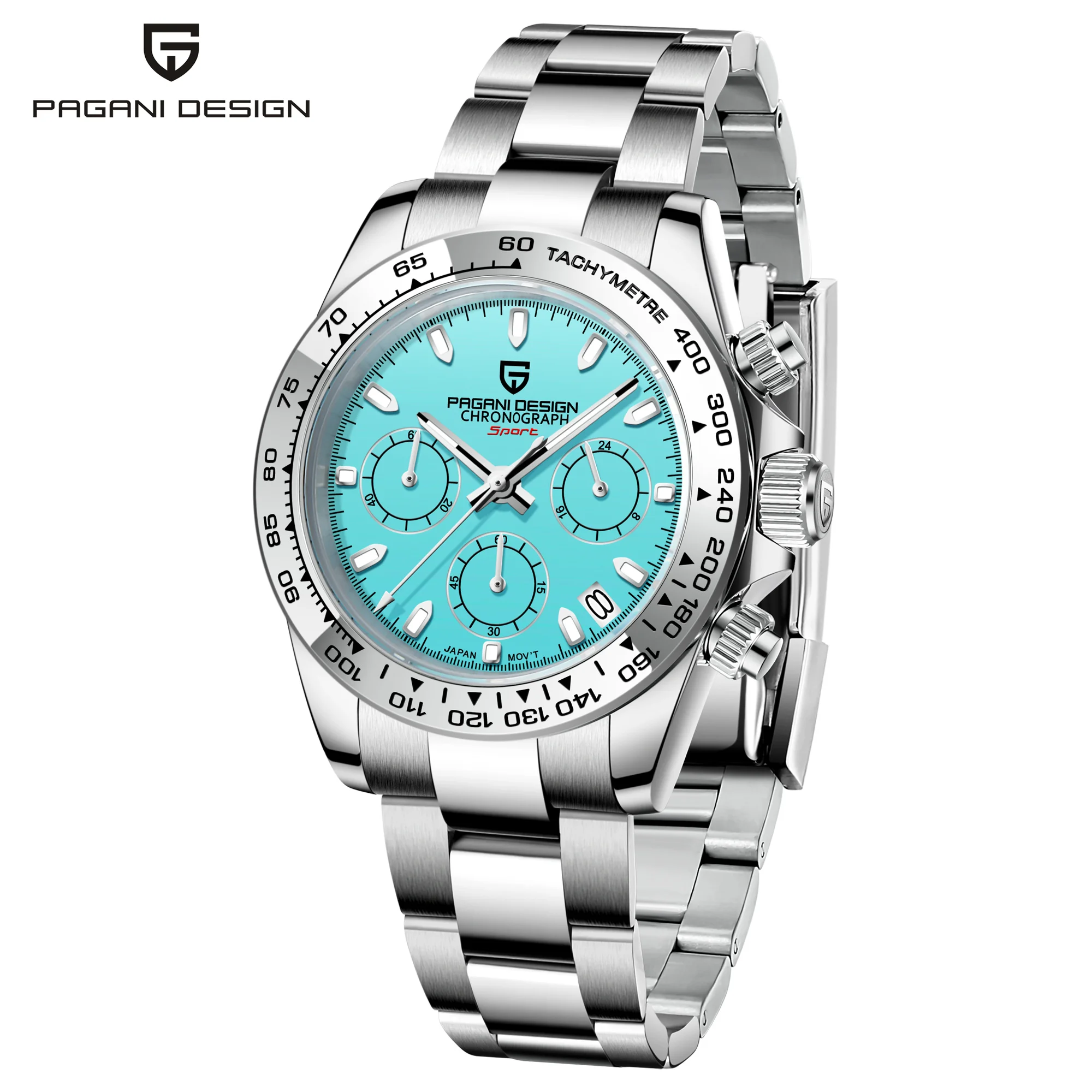 

PAGANI DESIGN Ice Blue Quartz Watch For Men Sports Chronograph Stainless steel Bezel 100M Waterproof Wristwatch Man 2024 New