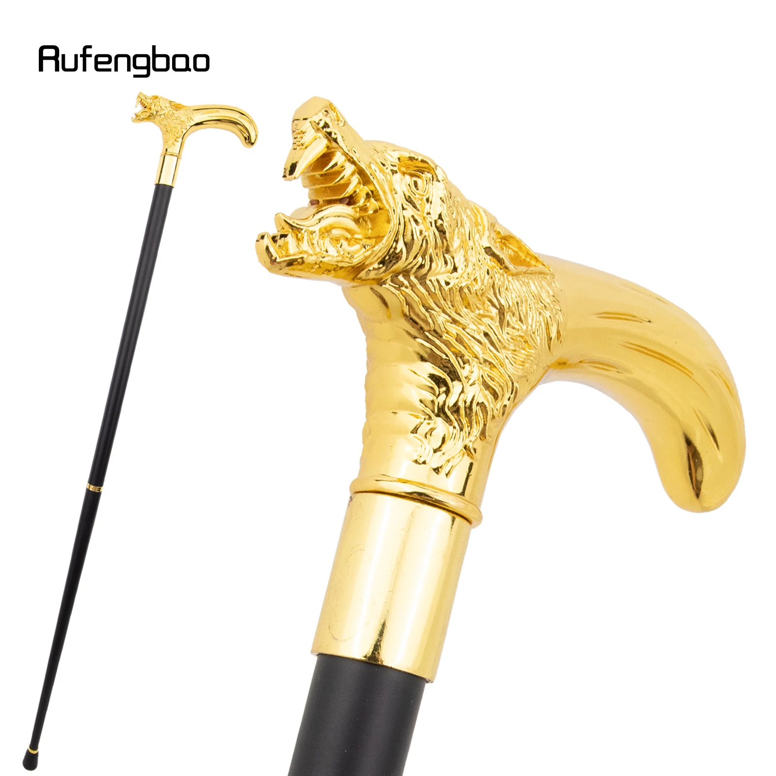 Złota głowa wilka gryząca laska moda dekoracyjna laska dżentelmen elegancka laska Cosplay gałka Crosier 92cm
