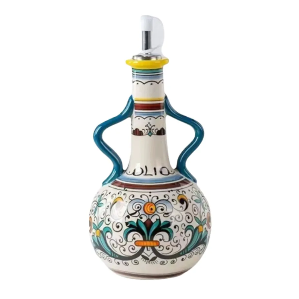 European-style Olive Oil Dispenser Under-glazed with Dust Lid Vinegar Bottle Ceramic Refillable Oil Pot Restaurant
