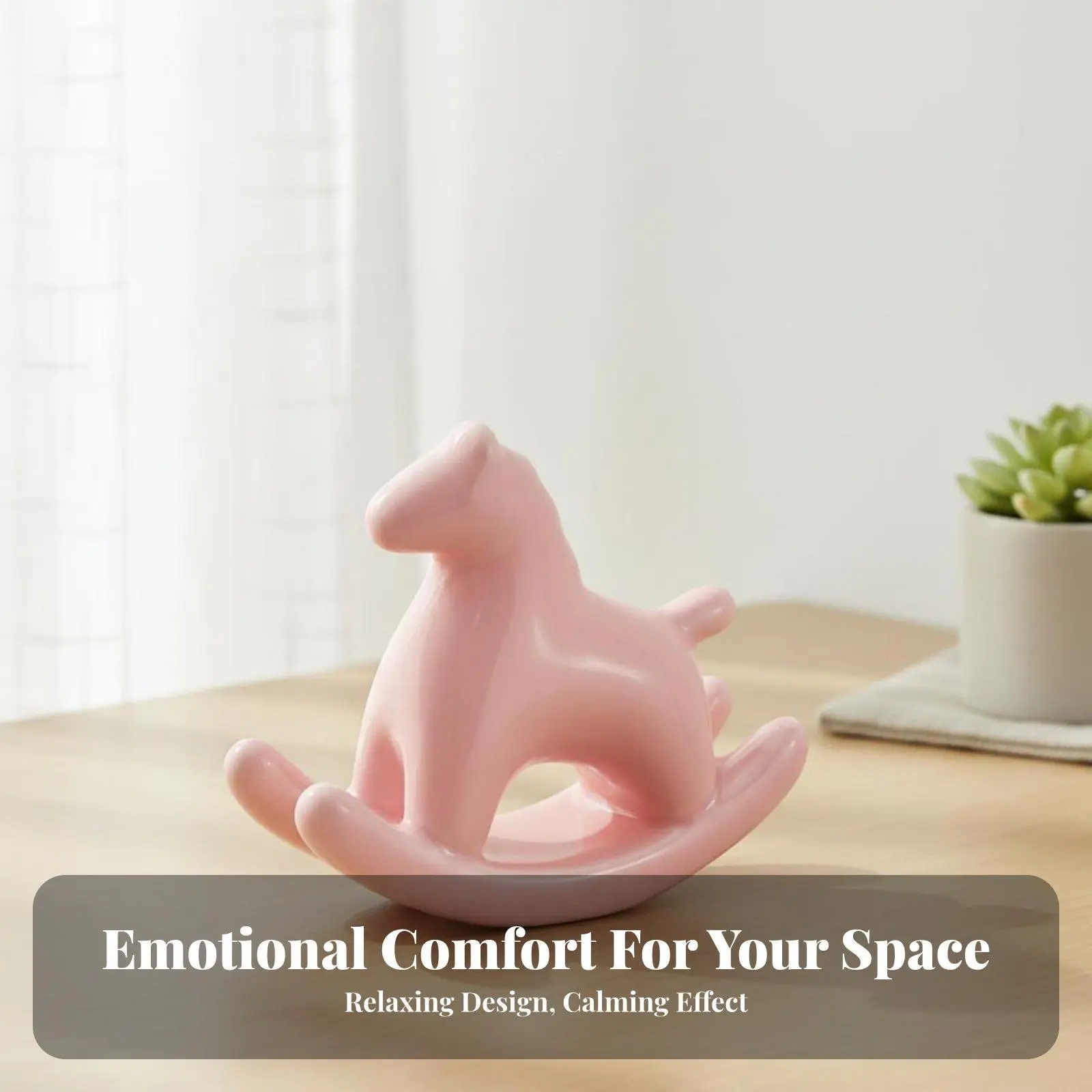 Premium Ceramic Rocking Horse Ornament Glossy Art for Home Office Desk Cozy Room Bookshelf Accent