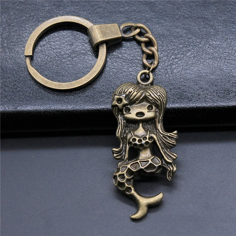 Fashion Keychain Antique Bronze Color 54x22mm Mermaid Pendant Keyring Holder Men Jewelry Car Keychain Dropshipping