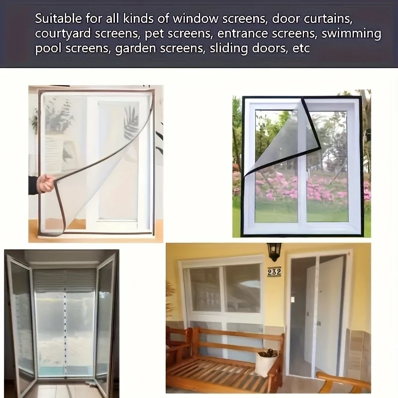 DIY Large Size Window Screen, Adjustable Flexible Fiberglass Screen Door Mesh,Small Insect Screen, Replacement Kit for Patio