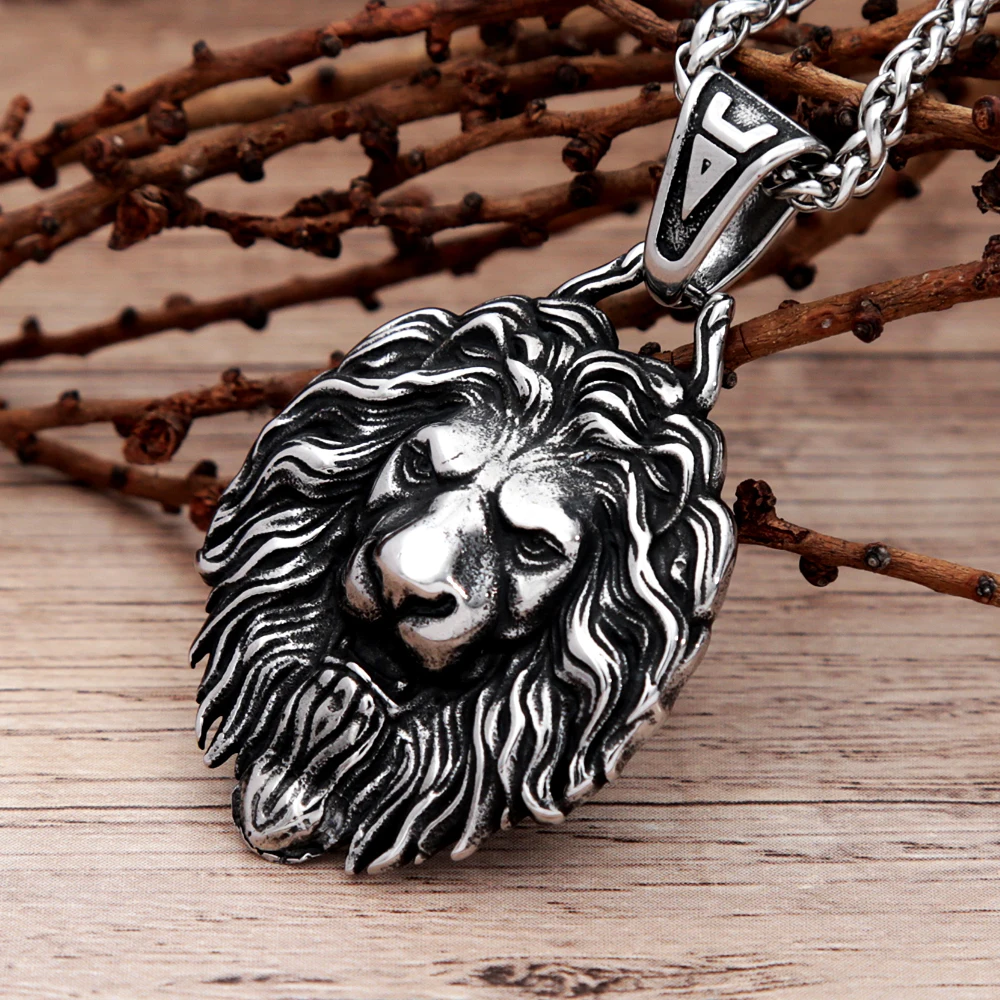 Pendentif Lion Vintage Unique en acier inoxydable pour hommes, Punk Hip Hop, collier de motard Animal, amulette, bijoux à la mode, cadeau, livraison directe