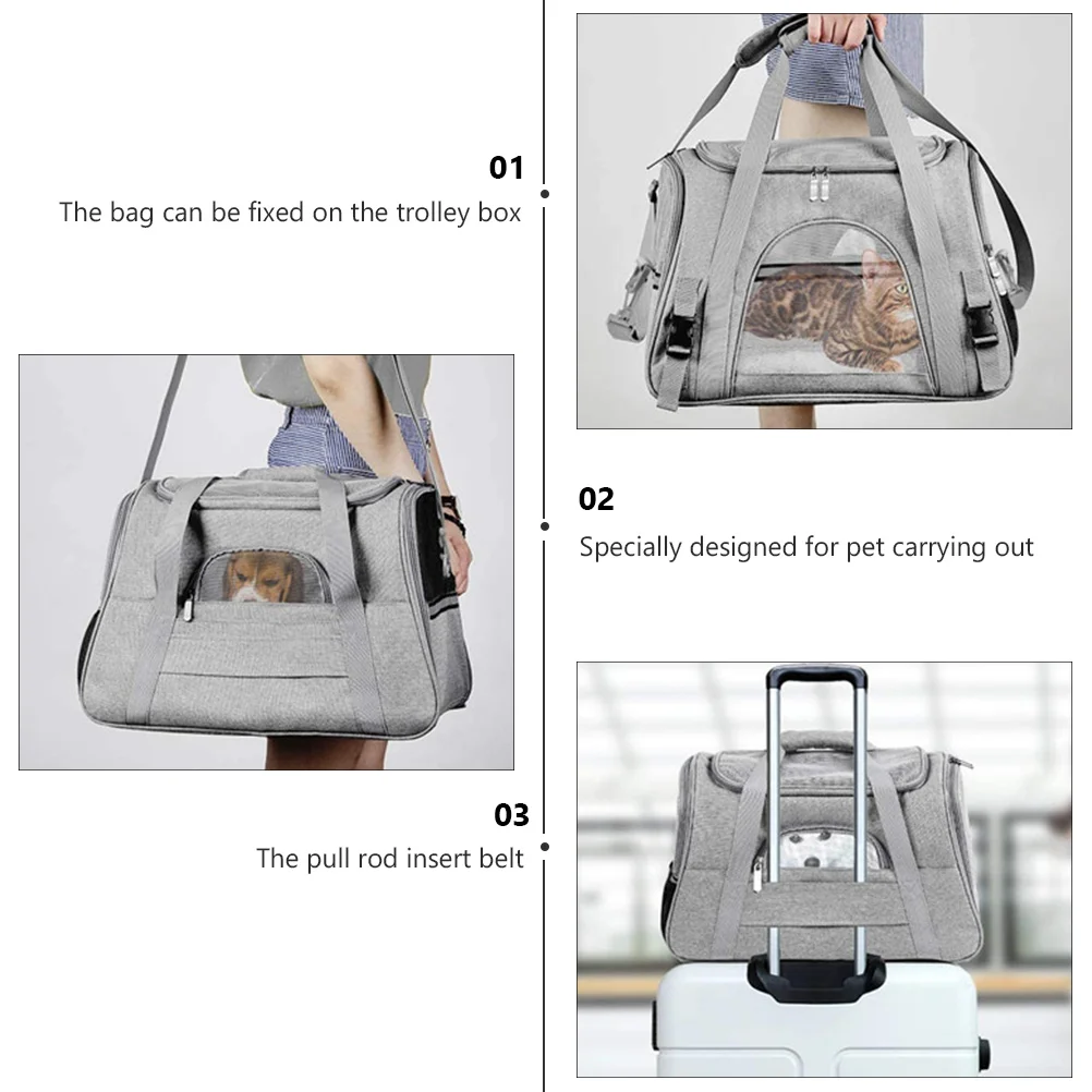 

Portable Pet Carrier Bag Breathable Foldable Dog Cat Backpack Oxford Cloth Travel Gray Color Storage Mesh Trolley Box