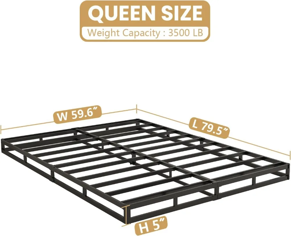 Queen Bed Box Spring 5 Inch, Strong Metal Frame Mattress Foundation, Quiet & Easy Assembly