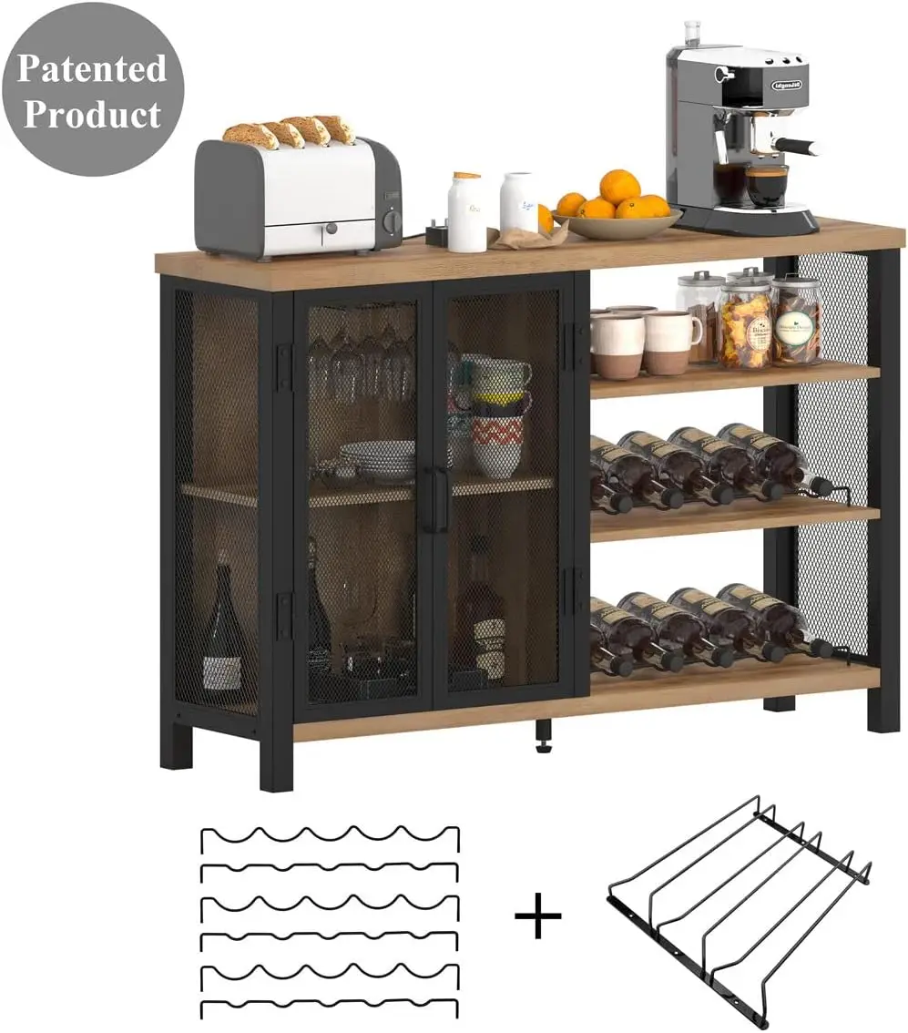 BON AUGURE Armadietto da bar con contenitore, armadietto per liquori industriale per la casa, credenza buffet con portabottiglie e portabottiglie,