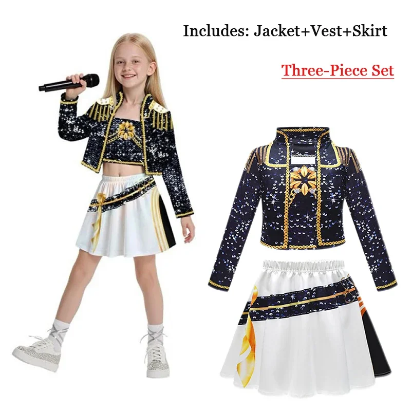 أطفال K-Pop شيطان الصيادين ميرا رومي زوي تأثيري حلي مجموعة الفتيات موحدة هالوين حفلة المرحلة ثلاثية الأبعاد فستان مُزين بطباعة الدعاوى