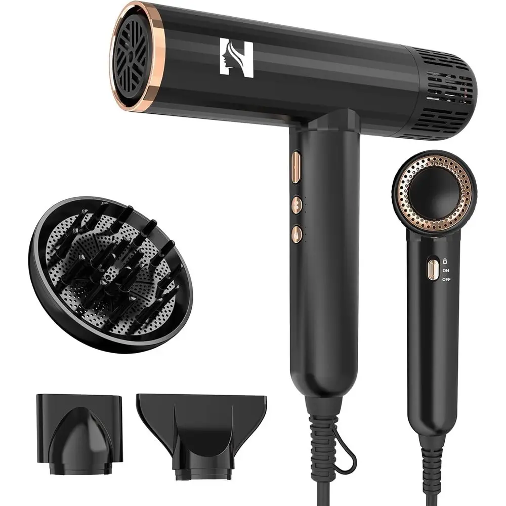 

Ionic Hair Dryer with diuser or Curly Hair,1600W &110000RPM High-Speed BrushlMotor or ast Drying,Proional Blow Dryer or Women,Lo