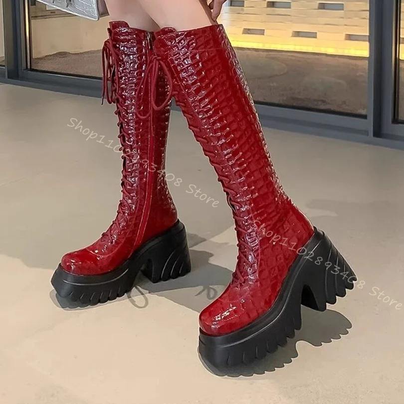 

Round Toe Cross Band Boots Side Zipper Chunky High Heels Solid New Fashion Women Autumn Big Size Shoes 2023 Zapatos Para Mujere