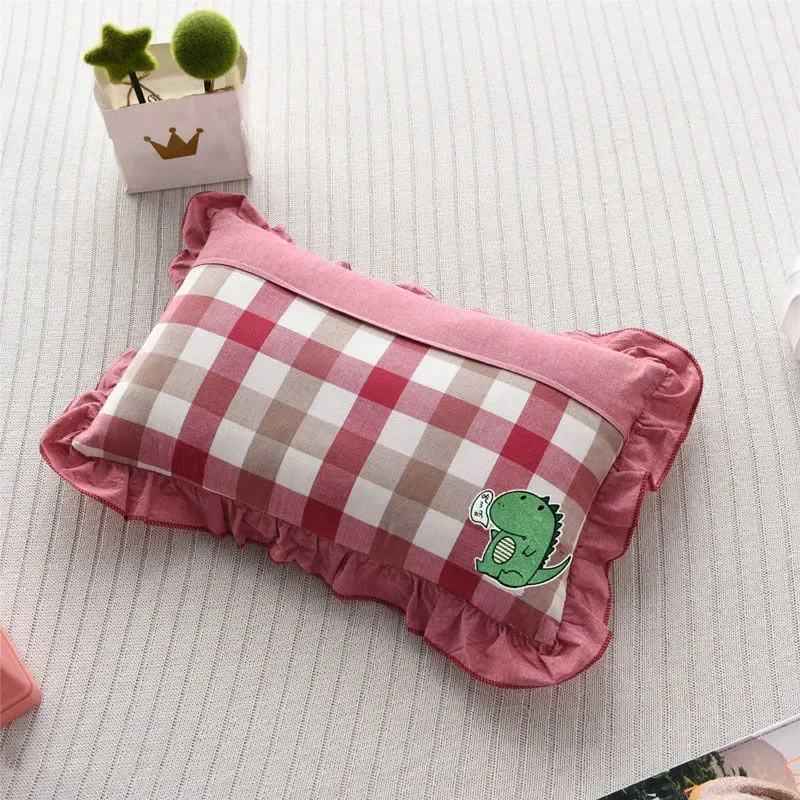 Cute Plaid Pattern Baby Pillowcase with Zipper Student Pillow Core Cover Baby Bedding 30x50CM Cotton Children's Pillowcase