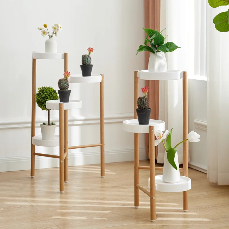 Multilevel Indoor Iron Plant Stand Floor Rack for Pothos Spider Plant Succulent Rustic Wood Look Wholesale Flower Stand Plant Ho
