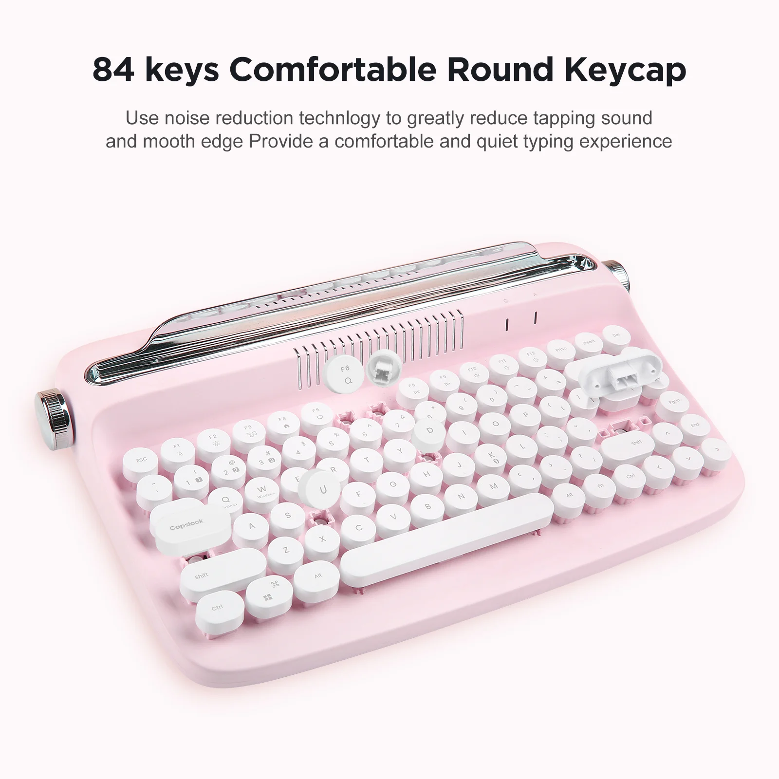 Wireless Keyboard, Retro Bluetooth Aesthetic Typewriter Style Keyboard with Integrated Stand for Multi-Device