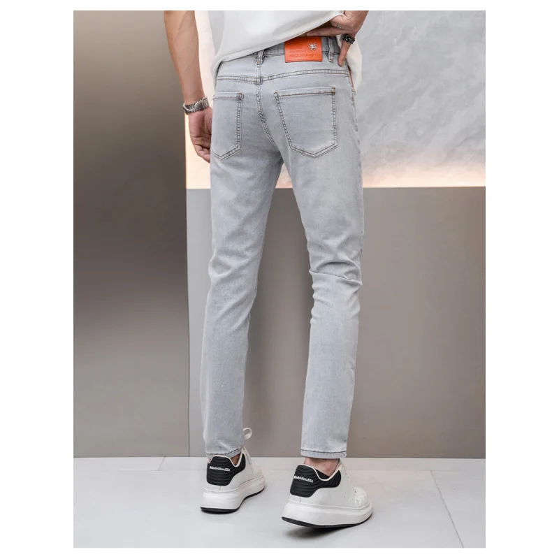 Light Gray Summer Jeans Men's Fashionable Simple High-End Quality Men's Stretch Slim Thin Light Luxury Trousers