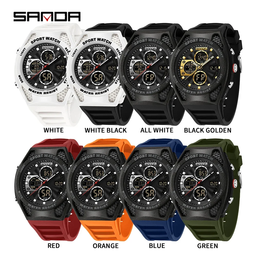 SANDA أفضل ساعة إلكترونية رياضية متعددة الوظائف جديدة للرجال مقاومة للماء كرونوغراف مضيئة LED رقمية كوارتز ساعة يد رجالي