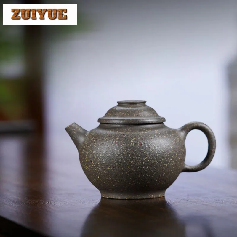 210ml Yixing Purple Clay Teapots Handmade Large Wheel Pot Raw Ore Coarse Sand Steel Grey Section Kettle Zisha Tea Set Drinkware