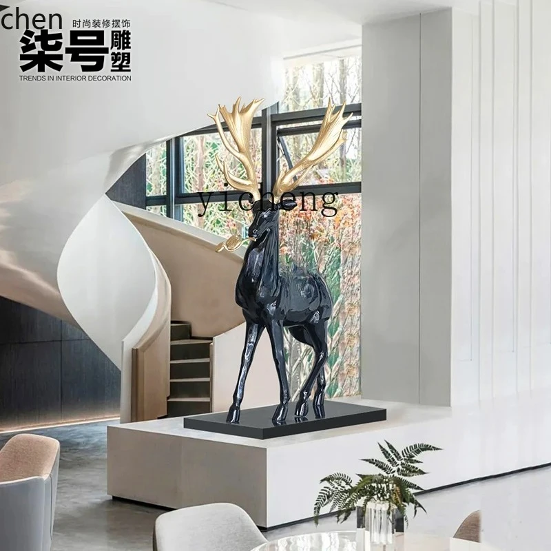 HT   hotel lobby welcome large floor ornament lucky deer fiberglass living room abstract deer sculpture