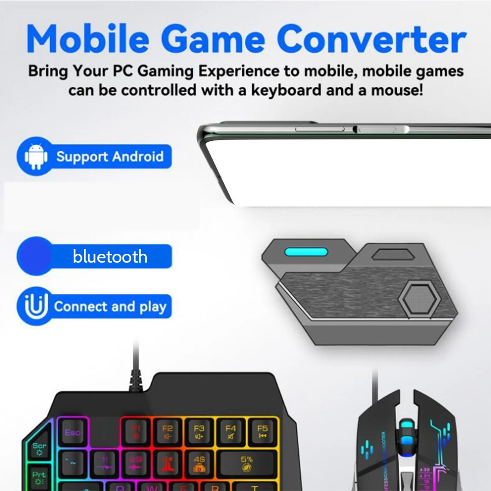 Convertisseur de manette de jeu Bluetooth pour IOS et Android, adaptateur de jeu mobile, clavier et souris, ensemble Mix SE