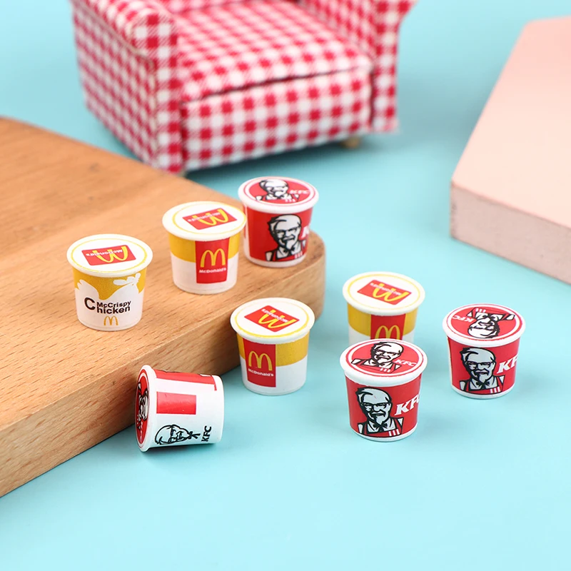 5Pcs/set 1/12 Dollhouse Miniature Food Fastfood Mini KFC Family Bucket Modle Toys Pretend Play Doll House Decor images - 6