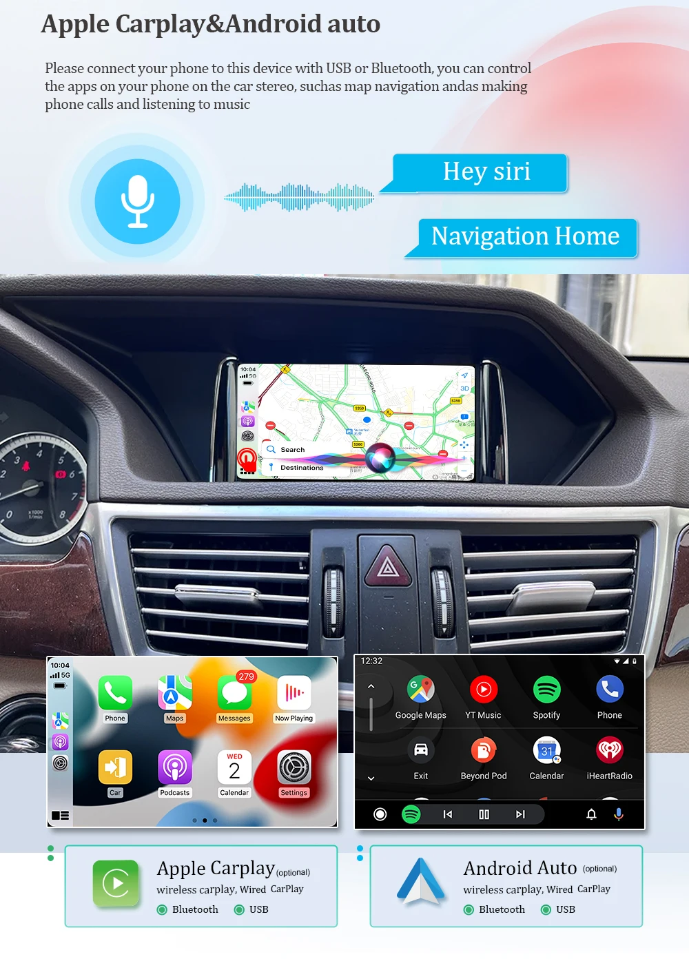 Hualingan For Mercedes Benz  E W212 A212 S212 Class Android Screen Upgrade Wireless Android Auto Apple Carplay Autoradio