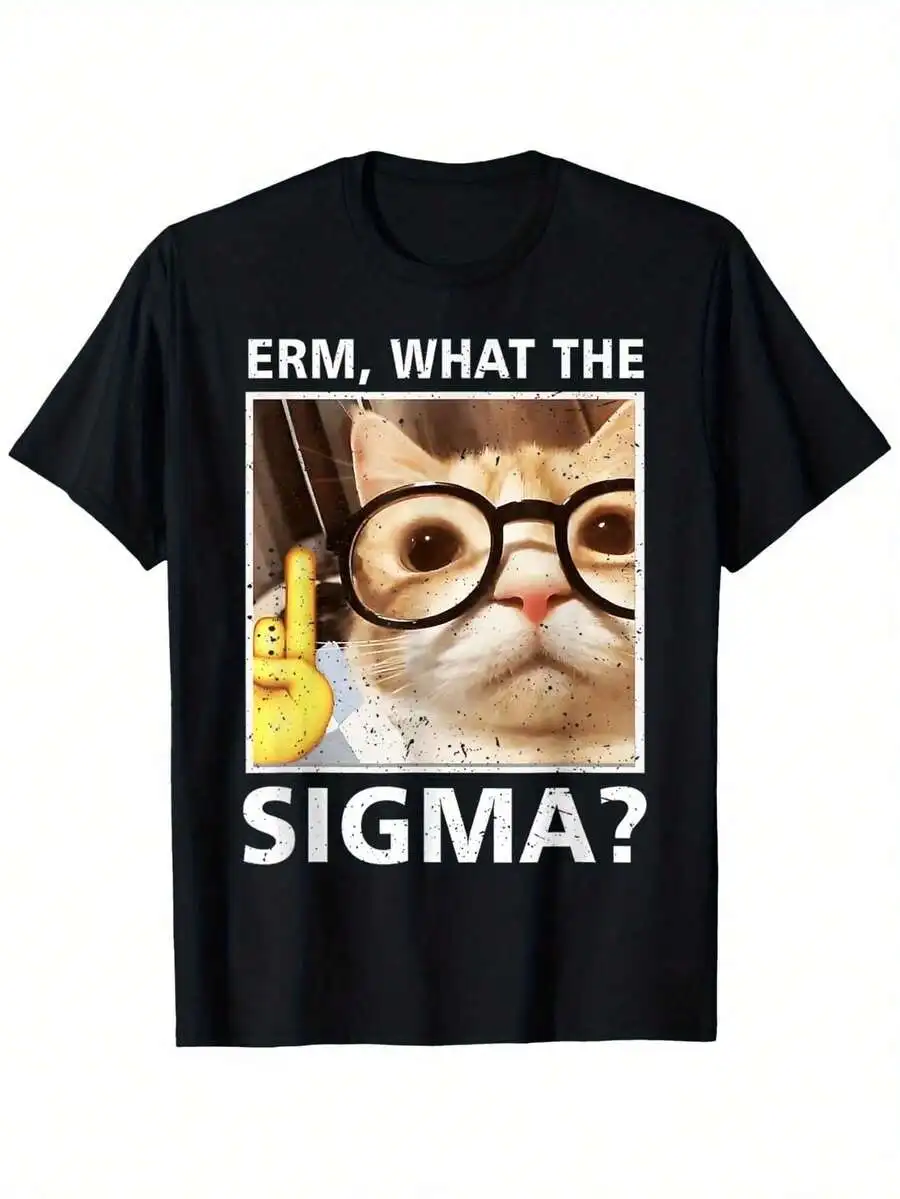 Young People's 'Uh, What Sigma?' Interesting Cat T-Shirt -100% Cotton, Breathable And Moisture Wicking, Casual Short Sleeved Rou