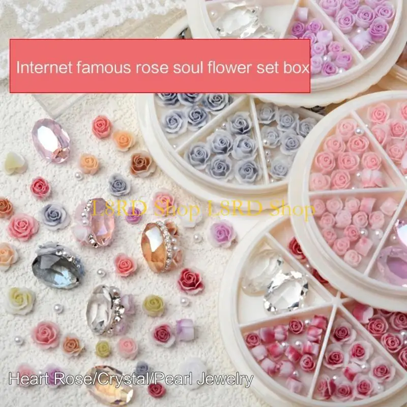 L8RD 3D Flowers Charms Round Pearls Charms Rhinestones Art Charms