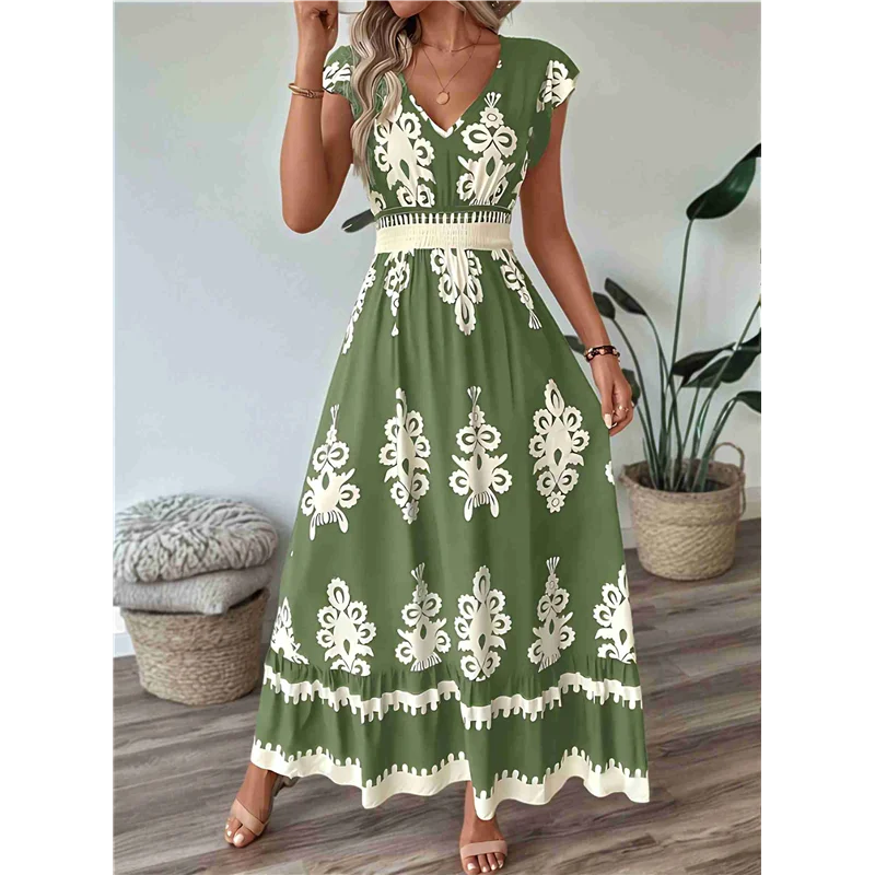 فساتين صيفية CYL للنساء 2025 فستان كاجوال بأكمام مكشكشة فساتين شاطئ بوهو