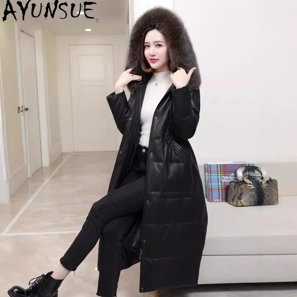 AYUNSUE Top Schicht Schaffell Echtes Leder Unten Jacke Frauen Winter Kleidung Warme Fuchs Pelz Kragen 2025 90% Weiße Gans Unten mantel