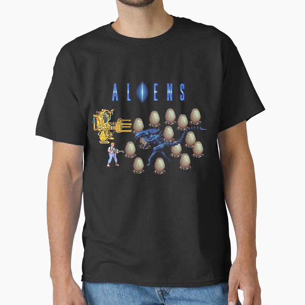 

Funny Aliens 1990 Konami Arcade Game Ripley & Alien Queen Unisex T-shirt Retro sic fi LV-426 Horror Monster Predator Xenomorph