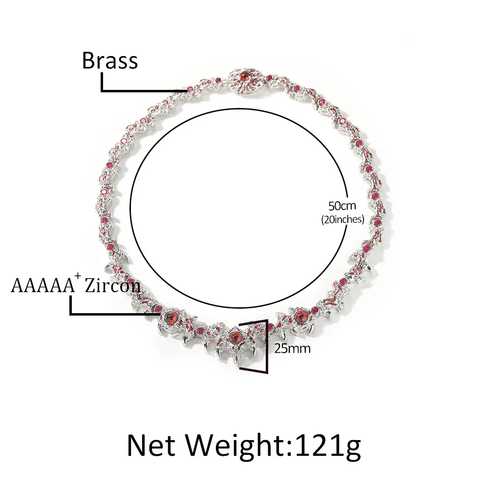 Red Eyes Necklace Demon Full Iced Out CZ Parasitism Link Cubic Zircon Thorns Chain Fashion Luxurious Choker HipHop Jewelry