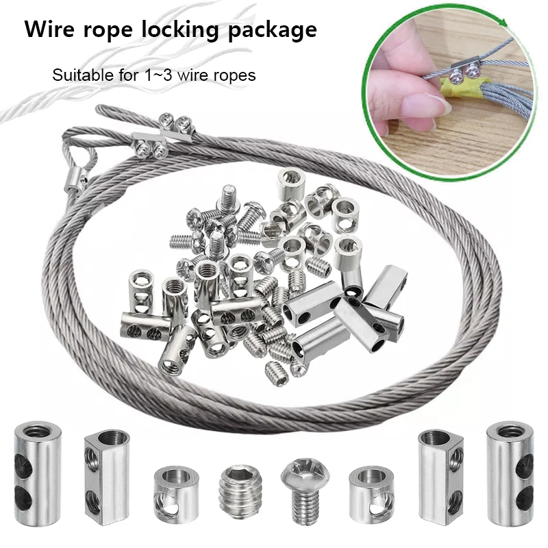 1set 7x7 structure stainless steel wire rope soft cable clothesline anti-rust lifting single/double hole buckle clip lock clamp