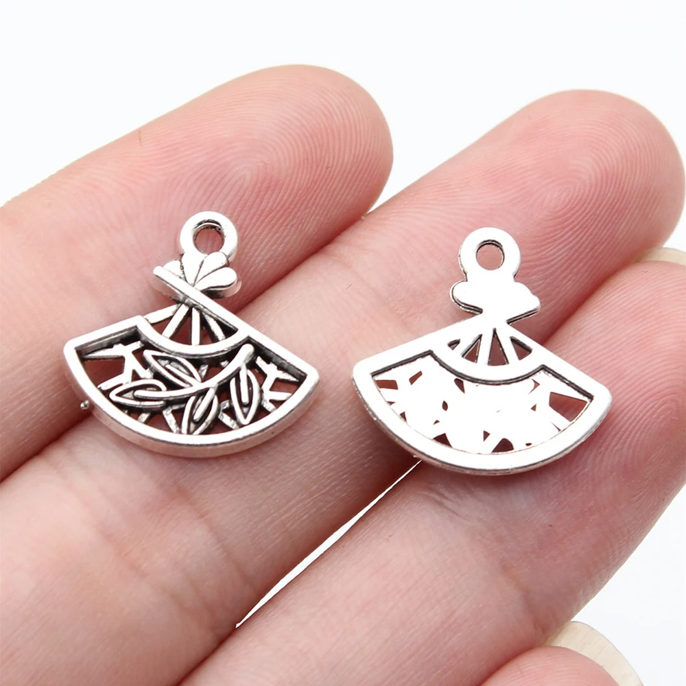 100pcs/lot Jewelry Accessory Retro Alloy Antique Silver Hollow Out Bamboo Shaped Fan DIY Charms Pendants