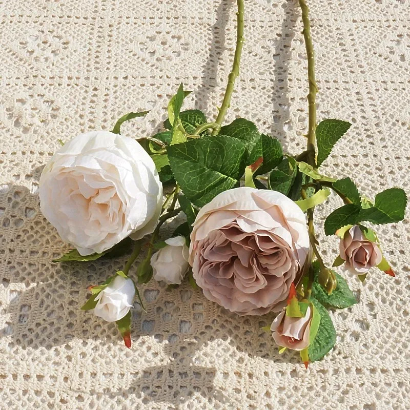 3 Heads High Quality Rose Fake Flowers Artificial Hand Feel Mosturizing Flowers Plants Home Living Room Office Party Decoration