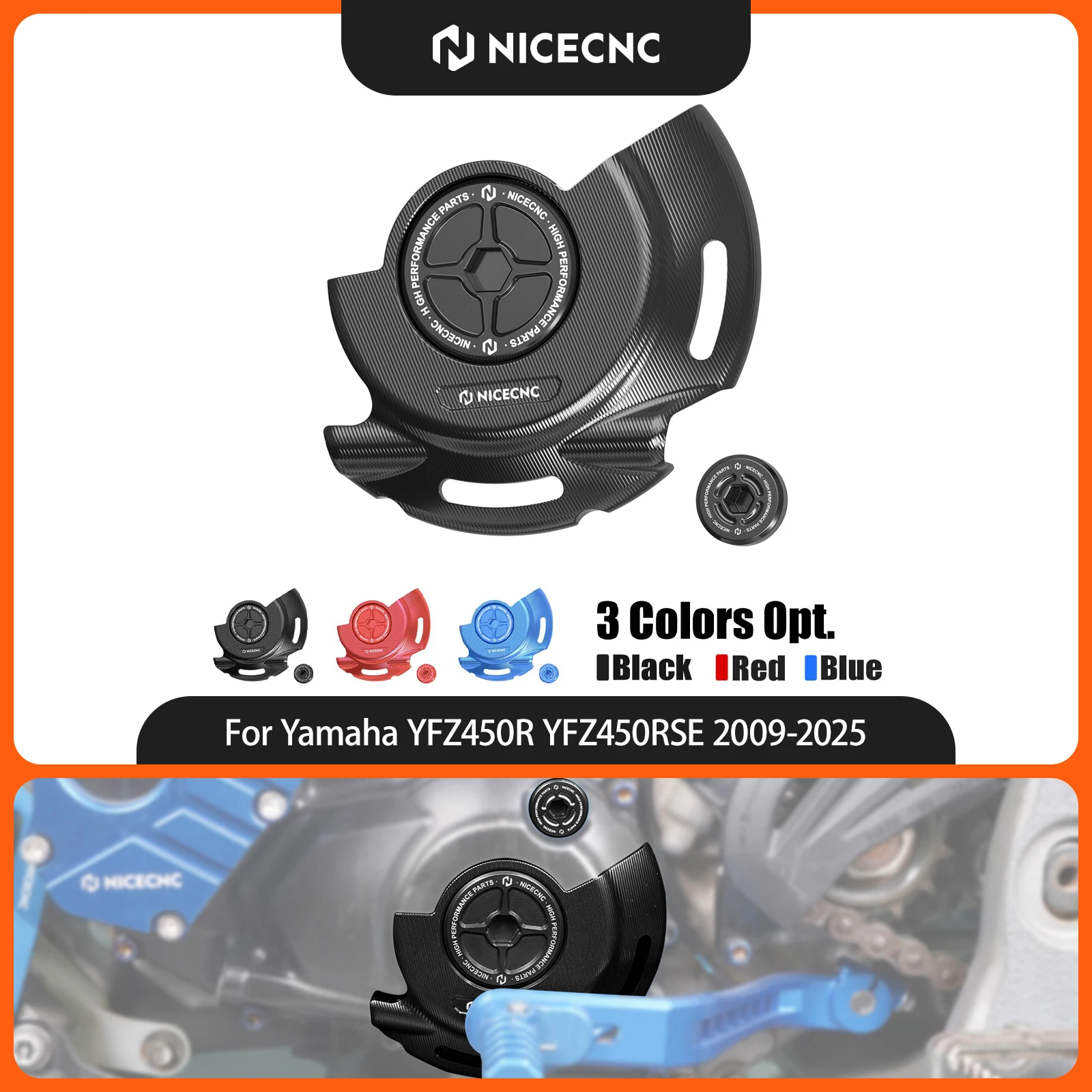 NICECNC For Yamaha YFZ450R YFZ450RSE 2009-2025 Engine Crankcase Cover Guard & Engine Timing Plug Kit Aluminum ATV Accessories