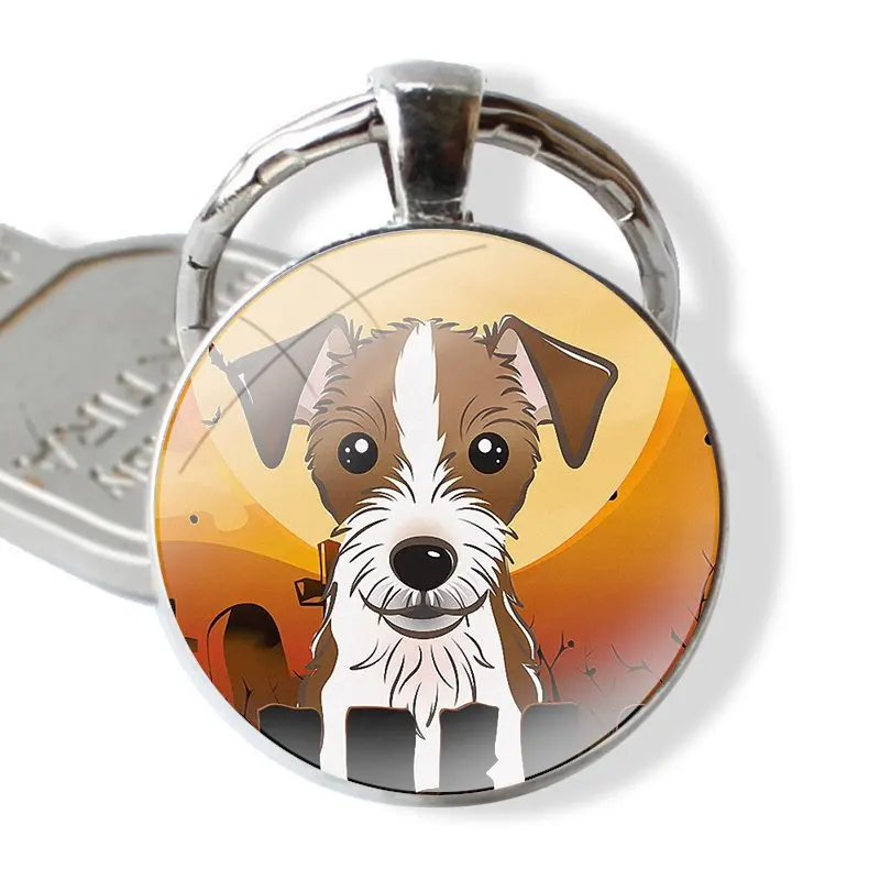 Jack Russell Terrier Dog puppy word Keychain Handmade Glass Cabochon Key Ring Holder Pendant Key Chains