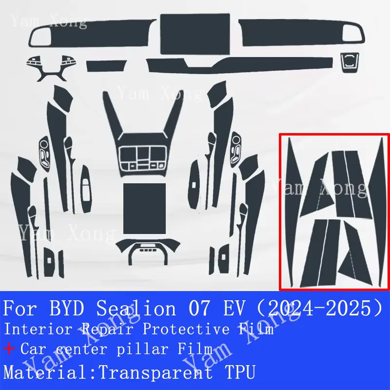 

For BYD Sealion 07 EV 2024-2025 Car Interior Protection Film Full Set Dashboard Center Console Anti-Scratch Cover